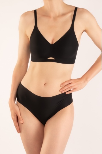 Sutien Avena, tip bustiera soft confort fara armatura, cupe moi, din microfibra S - XL, Negru - Img 5