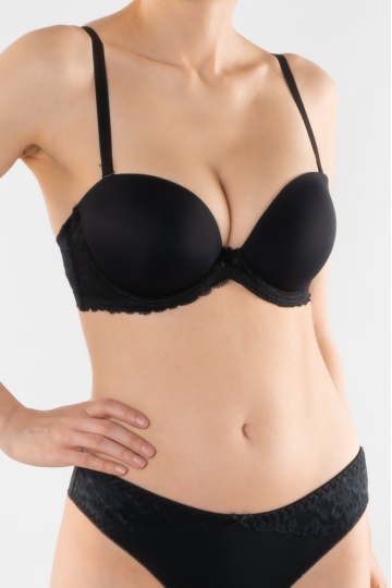 Sutien balconette push-up extra, cupa preformata, Microfibra, Negru cupe B si C - Img 2