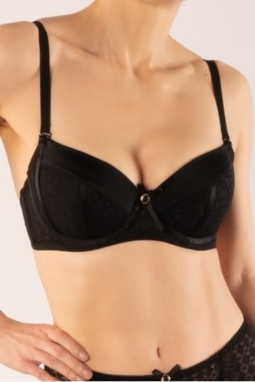 Sutien Chiara push-up elegant, cupa preformata, Negru