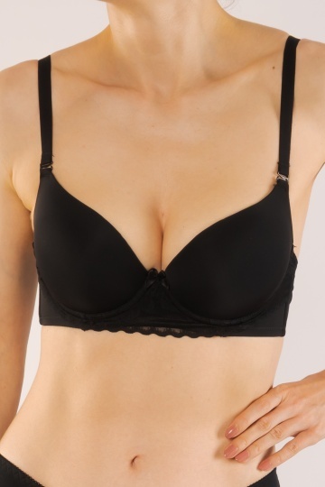 Sutien LARA, cupe preformate soft feel, push-up mediu, cupe B, C, Negru - Img 2
