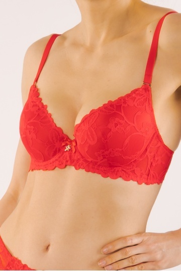 Sutien Leila cupa preformata, imbracata cu dantela ,cupa B si C, Rosu - Img 2