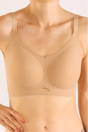 Sutien soft-touch MARA tip bustiera cu bretea reglabila, fara armatura, cupe moi, din microfibra , Bej - Img 5