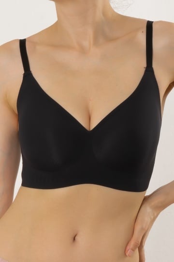 Sutien tip bustiera soft confort fara armatura, cupe moi, din microfibra Naira, Negru - Img 1