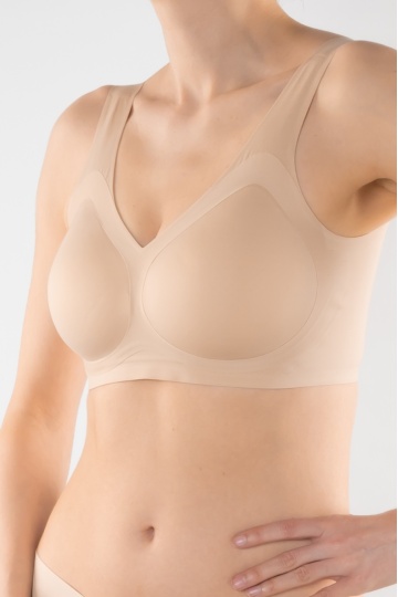 Sutien tip bustiera soft confort fara armatura, cupe moi, din microfibra Daiana, Beige - Img 3
