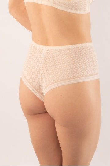 Chiloti eleganti Chiara Brazilian, din dantela cu talie inalta , Cream - Img 2