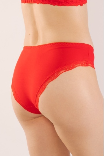 Chiloti femei MILANO, panty clasic din bumbac, bordura de dantela, Rosu - Img 2