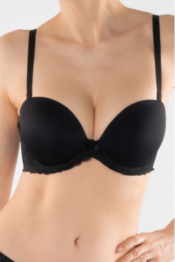 Sutien balconette push-up extra, cupa preformata, Microfibra, Negru cupe B si C - Img 3