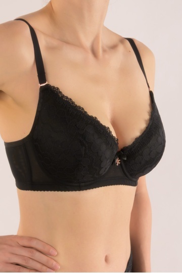 Sutien Dalia cupa moale captusita, imbracata cu dantela ,cupa C si D, Negru - Img 3