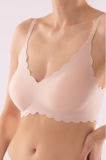 Sutien Piana tip bustiera soft confort fara armatura, cupe moi, din microfibra, Natural Beige - Img 4