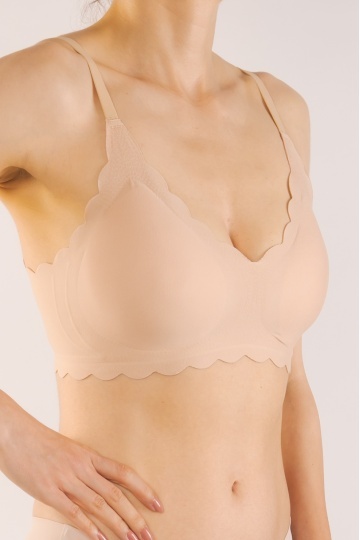Sutien soft-touch MOIRA tip bustiera fara armatura, cupe buretate moi, din microfibra , BEJ - Img 2