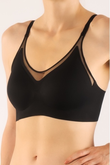 Sutien soft-touch Savana tip bustiera fara armatura, cupe buretate moi, din microfibra , Negru - Img 4