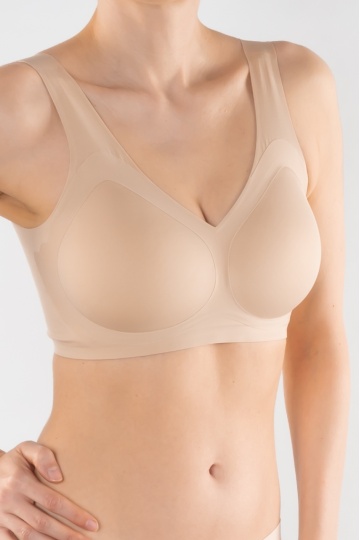 Sutien tip bustiera soft confort fara armatura, cupe moi, din microfibra Daiana, Beige - Img 1