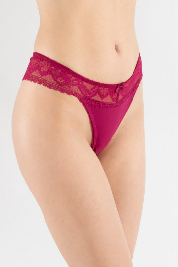 Chilot femei brazilian, bumbac si dantela / FUCSIA - Img 2