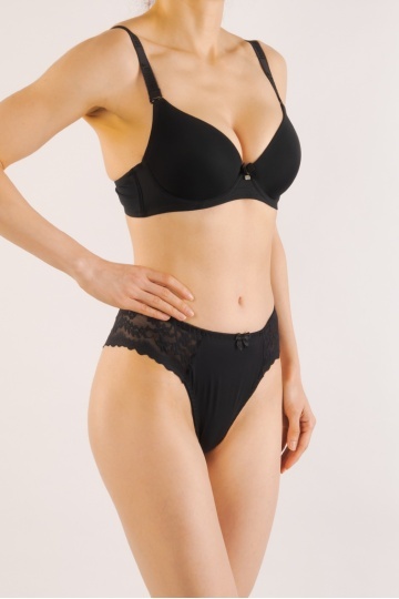 Chiloti brazilieni Colette, din microfibra si dantela, Negru - Img 3