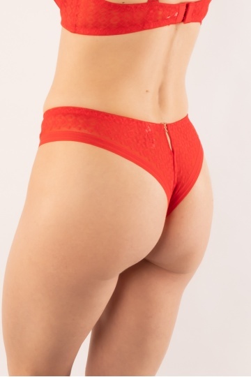 Chiloti eleganti Chiara Tanga, din dantela cu talie inalta , Rosu - Img 5