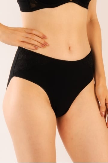 Chiloti femei CLAUDIA, chilot clasic din bumbac, dantela pe sold, Negru