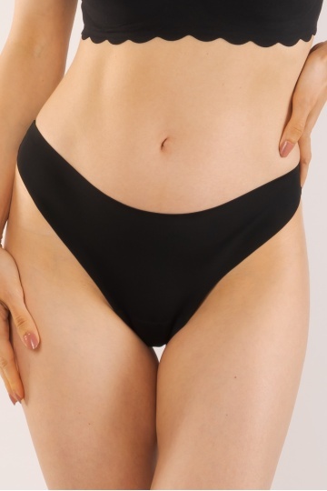 Chiloti laser cut Marigold, Tanga fara cusaturi la tiv, microfibra, Negru - Img 5