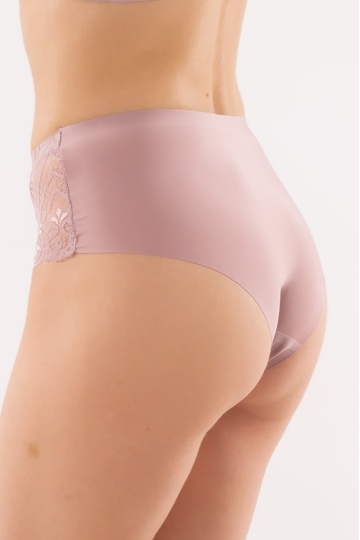 Chiloti laser cut Nala, fara cusaturi la tiv, microfibra si dantela , Roze Nude - Img 2