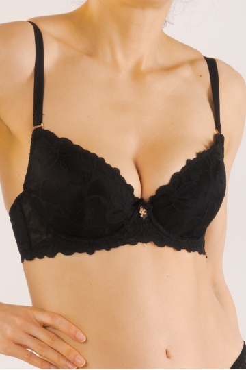 Sutien Leila cupa preformata, imbracata cu dantela ,cupa B si C, Negru - Img 4