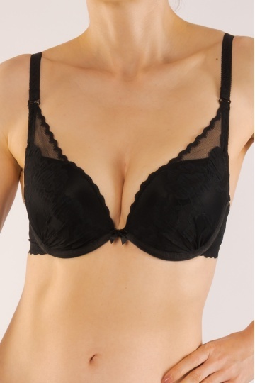 Sutien SOLE extra-push-up cupa preformata, imbracat in dantela, cupe B, C, Negru - Img 2