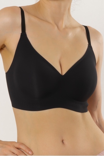Sutien tip bustiera soft confort fara armatura, cupe moi, din microfibra Naira, Negru - Img 4