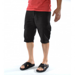 BLACK LINEN CARGO MENS SHORTS