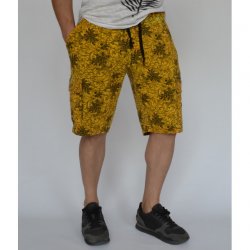МЪЖКИ КЪСИ КАРГО ПАНТАЛОНИ СЪС СТРАНИЧНИ ДЖОБОВЕ ФЛОРАЛНИ МОТИВИ YELLOW OIL DYE