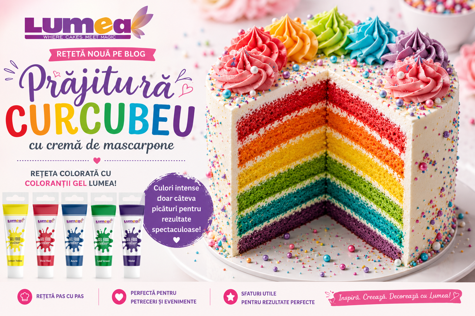 Prăjitură Curcubeu cu Cremă de Mascarpone și Coloranți Gel Lumea