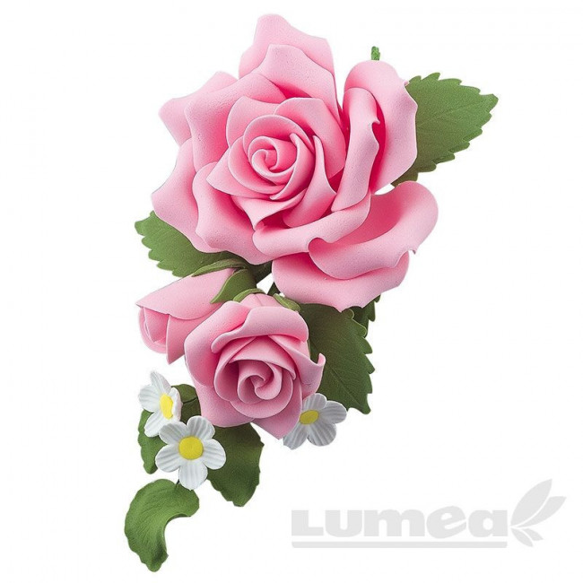 Buchet trandafir mare roz din pasta de zahar - Lumea