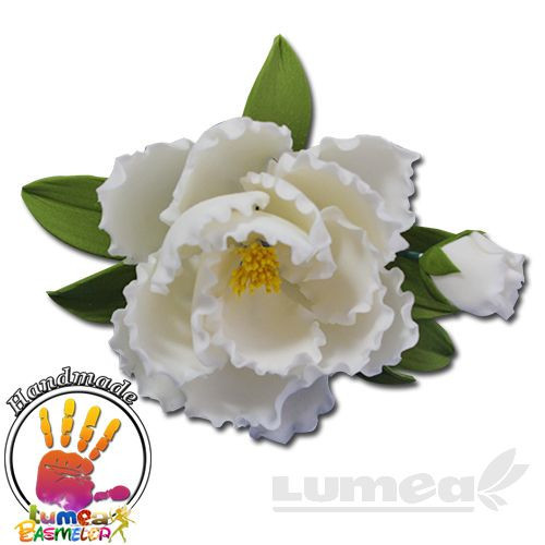 Bujor cu boboc alb din pasta de zahar, L22,5 cm x l 12 cm, 160g - Lumea