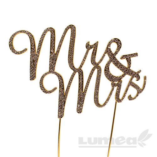 Figurine Mr & Mrs model stras auriu - Cake Topper