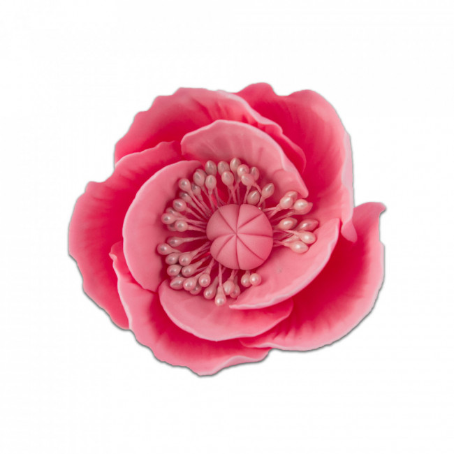 Floare de mac mic roz din pasta de zahar, L7 cm x l 6 cm, h4 cm, 40g - Lumea