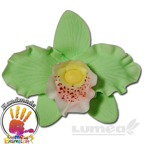 Orhidee cattleya verde deschis din pasta de zahar, 16 buc. - Lumea
