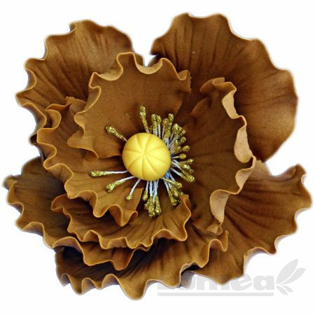 Floare de mac mare maro din pasta de zahar, L11 cm x l 10 cm x h5 cm, 70g - Lumea