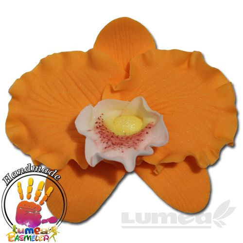 Orhidee cattleya portocaliu din pasta de zahar, L5 cm x l 6,5 cm x h2,5 cm, 16 buc, 370g - Lumea