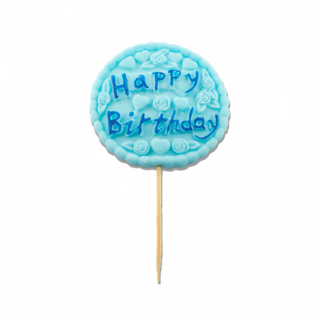 Ornament zahar "Happy Birthday" albastru - Lumea