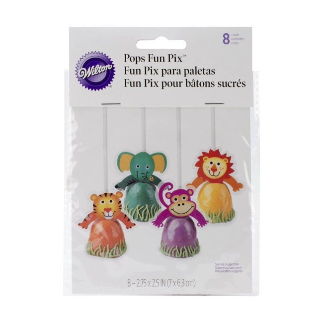 Topper pentru Briose, Pops model Animale, 8 buc. - Wilton