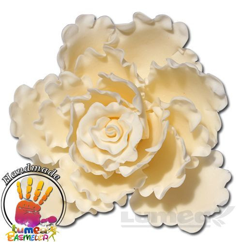 Trandafir inflorit alb din pasta de zahar, L11 cm x l 10 cm x h6 cm, 80g - Lumea