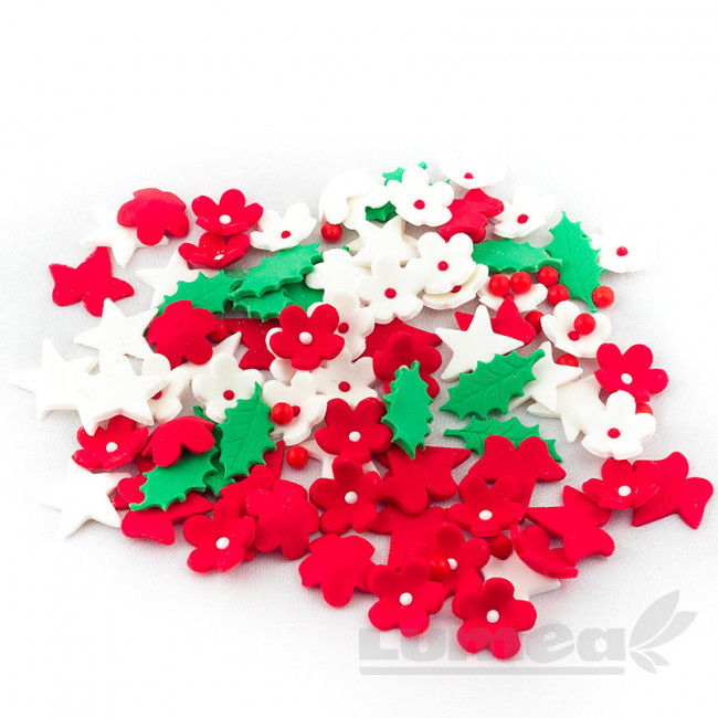 Decoratiuni de craciun din pasta de zahar, L2,5 cm x l 2,5 cm, 105 buc, 110g - Lumea