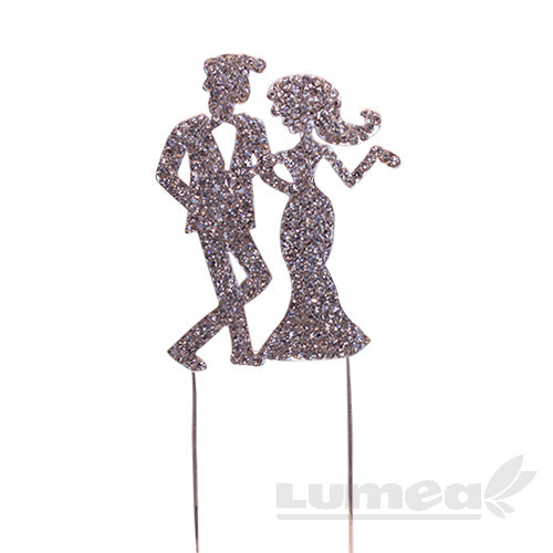 Figurine cake topper mire si mireasa model stras argintiu - Lumea