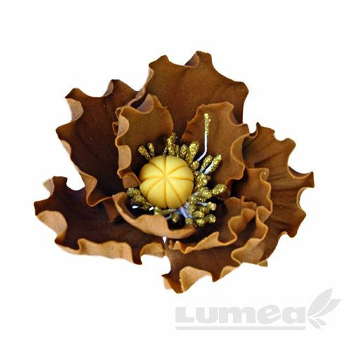 Floare de mac mic maro din pasta de zahar, L7 cm x l 6 cm x h4 cm, 40g - Lumea