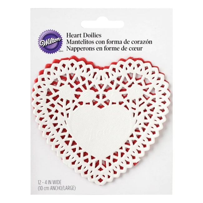 Set hartii dantelate in forma de inima rosu si alb, 2 buc. - Lumea