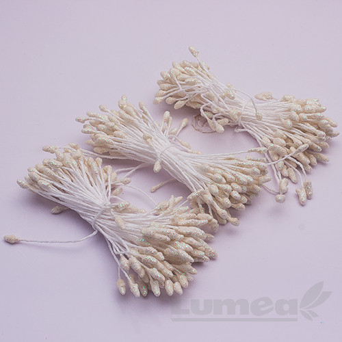 Stamine culoare alb sidefat 3mm, 240 buc. - Lumea