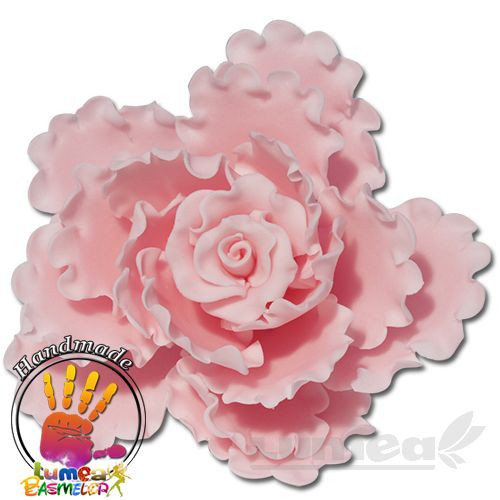 Trandafir inflorit roz din pasta de zahar, L11 cm x l 10 cm x h6 cm, 80g - Lumea