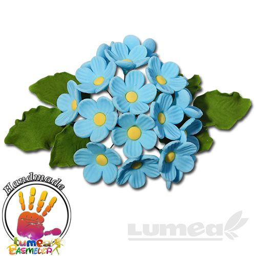 Buchet cu floricele bleu din pasta de zahar, L20 cm x l 2,5 cm, 10g - Lumea