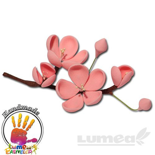 Crenguta cu flori de cirese roz din pasta de zahar, L19 cm x l 7 cm, 20g - Lumea