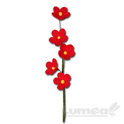 Crenguta cu floricele rosii din pasta de zahar, L19,5 cm x l 3 cm, 10g - Lumea