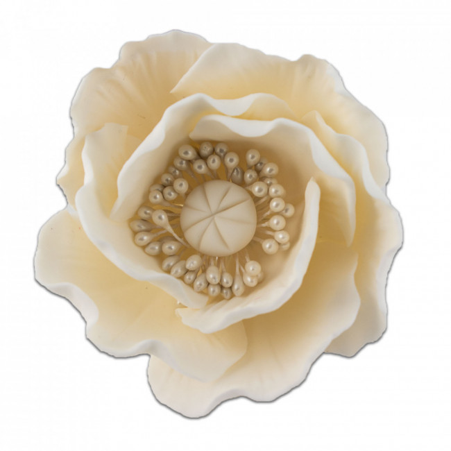 Floare de mac mare alb din pasta de zahar, L11 cm x l 10 cm x h5 cm, 70g - Lumea