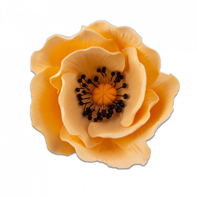 Floare de mac mediu culoarea piersica cu stamine negre din pasta de zahar, L8 cm x l 8 cm x h5 cm , 60g - Lumea