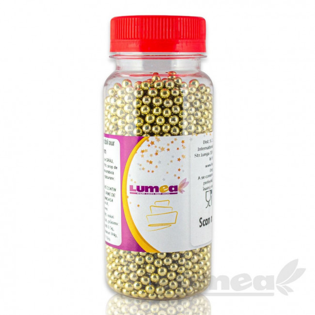Perle decor comestibil aur metalizat 4mm, 130g - Lumea